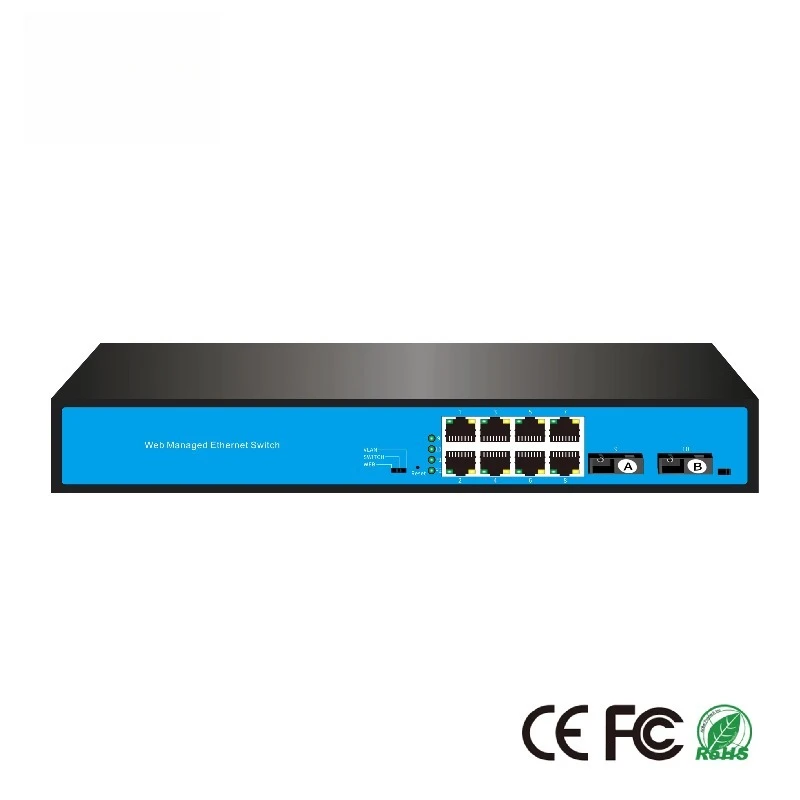Gigabit L2 Web Enterprise Level Management PoE Ethernet Switch 2 Optical 8 Electrical Single Mode Single Fiber SNMP QoS