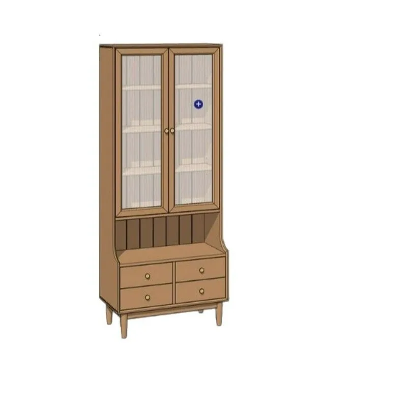 all cherry wood glass door display, floor-to-ceiling high wall bookcase storage, household medieval dust-proof bookshelf