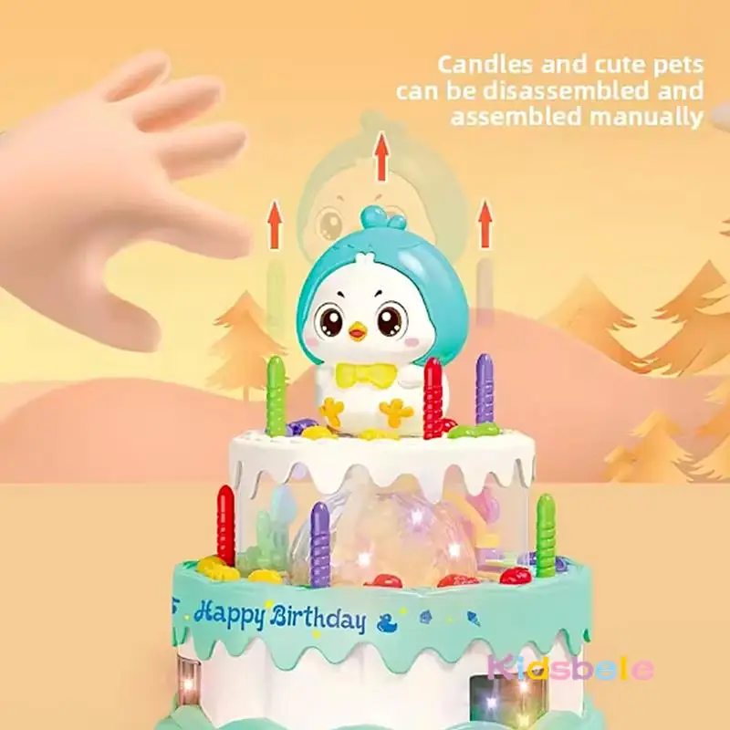Electric Birthday Cake Toy With Lights & Music Toddlers Perfect Gift with Rotating Wheels Toy Cute Simulation Walking Cake Toy