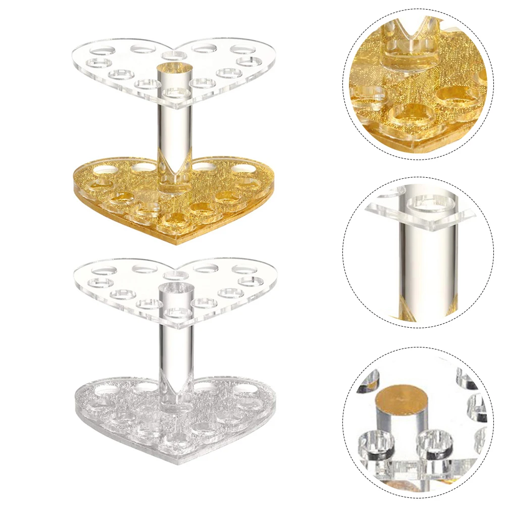 

2Pcs Heart Shaped Nail Brush Holder Acrylic Stand Random Color Vertical Organizer Lip Liner Eyeliner Storage