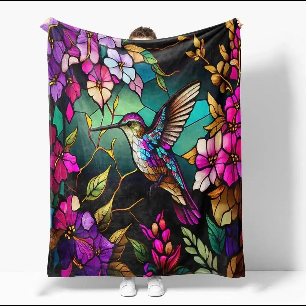 

Hummingbird Floral Throw Blanket for Women Girls Kids Mom Pink Farmhouse Flower Bird Design Cozy Blanket for Bedroom Home Mothe