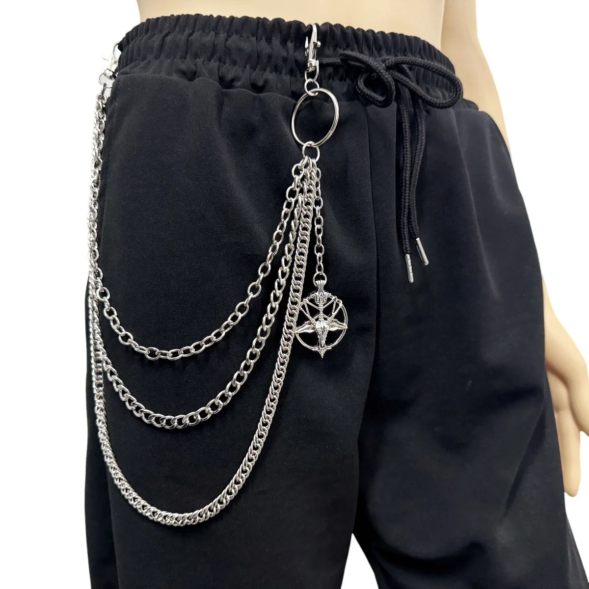 Gothic Five-Pointed Star Pantheon Goat Head Unisex Pants Chain Versatile Multi-Layer Chain Accessories Belt Hanging Decor