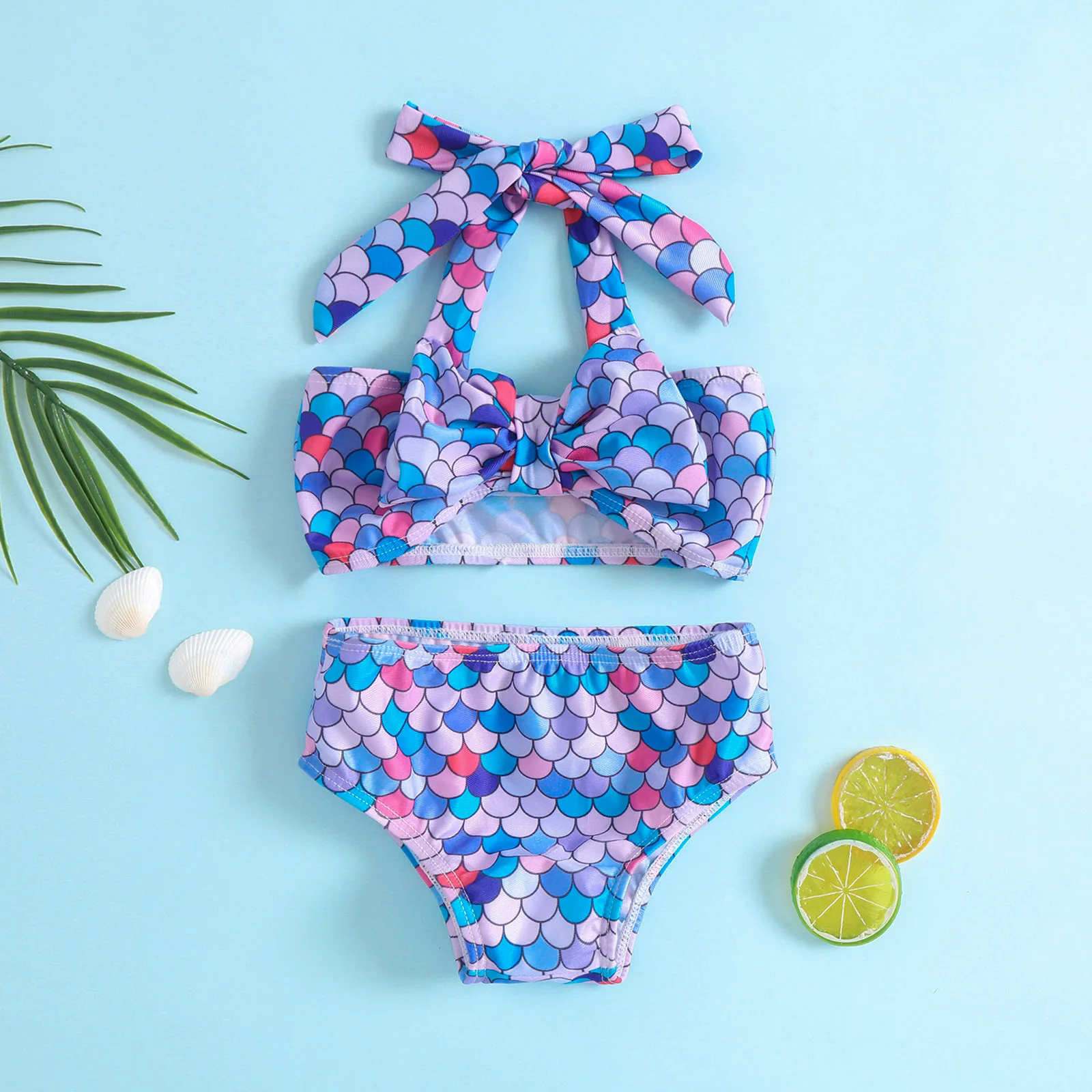 Traje de baño de dos piezas para niños y niñas, conjunto de Bikini con estampado de escamas de pez, traje de baño para niños pequeños, ropa de playa