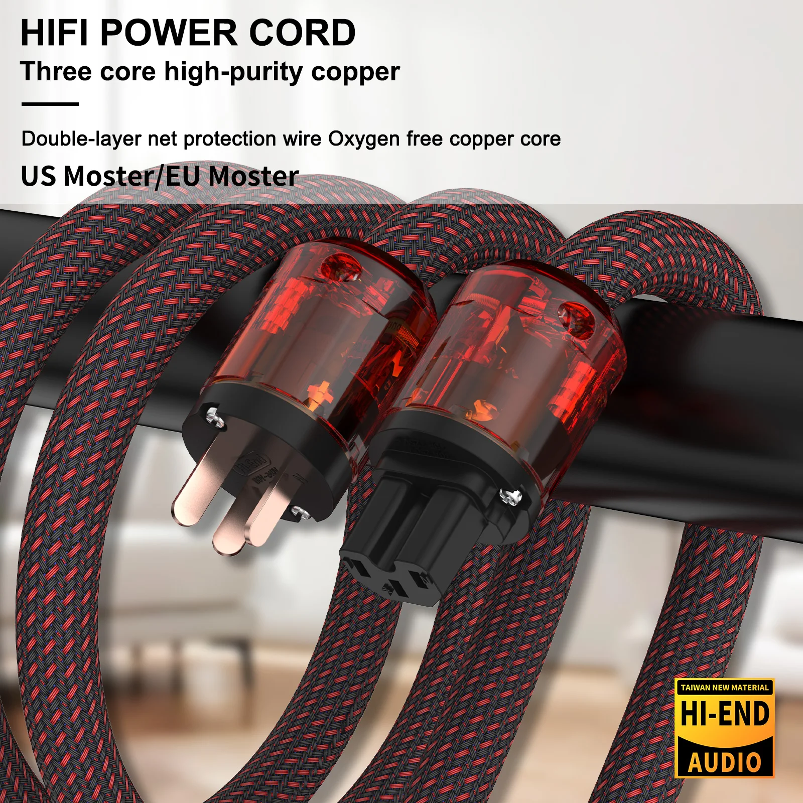 

Audiocrast HI-End 3 core OFC Schuko/US Mains Power Cable 3pin 2pin HIFI EU Power Plug Audiophile Power Cable for CD Amplifier