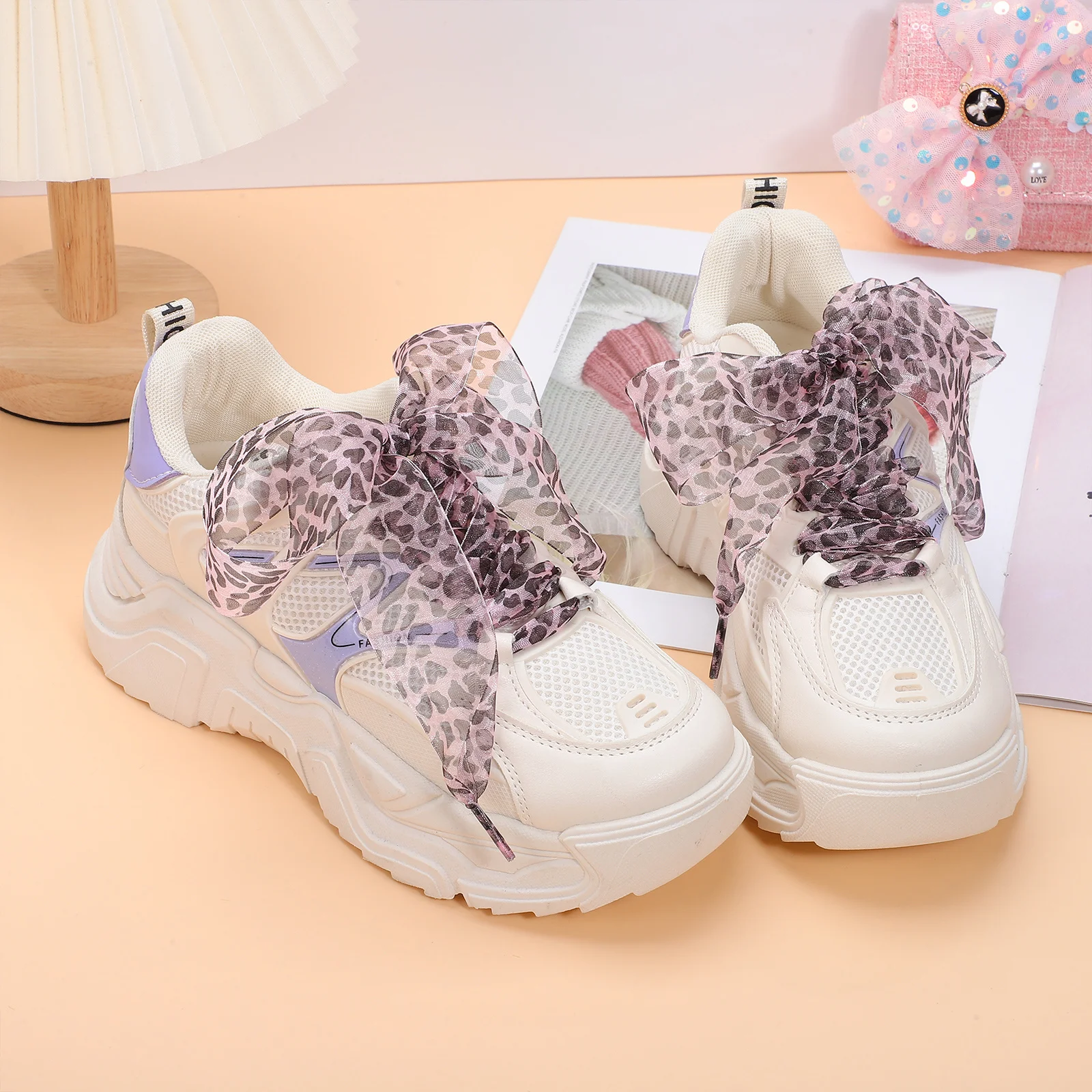 

2pcs Wide Shoe Laces Leopard Print Flat Shoelaces For Sneakers Boots Dress Shoes Replacement Ribbons Cheetah Patterned