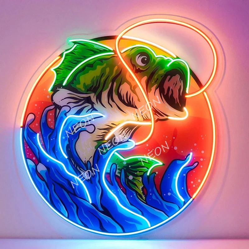 Letrero de neón LED de pesca hecho a mano, decoración de pared para dormitorio, sala de estar, regalos especiales para entusiastas de la pesca, letreros de neón personalizados