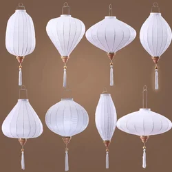 Chinese Hanging Lantern White Lantern Solid  Color Cloth Lantern Performance New Year Party Festival Outdoor Decoration