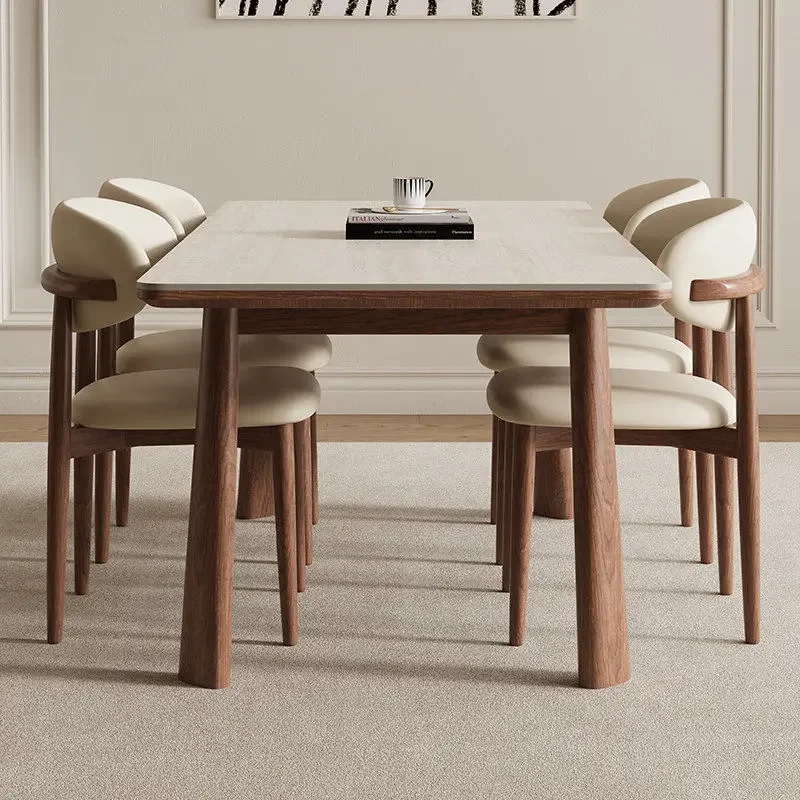 Stone slab dining table household small apartment walnut solid wood Shunde dining table chairs