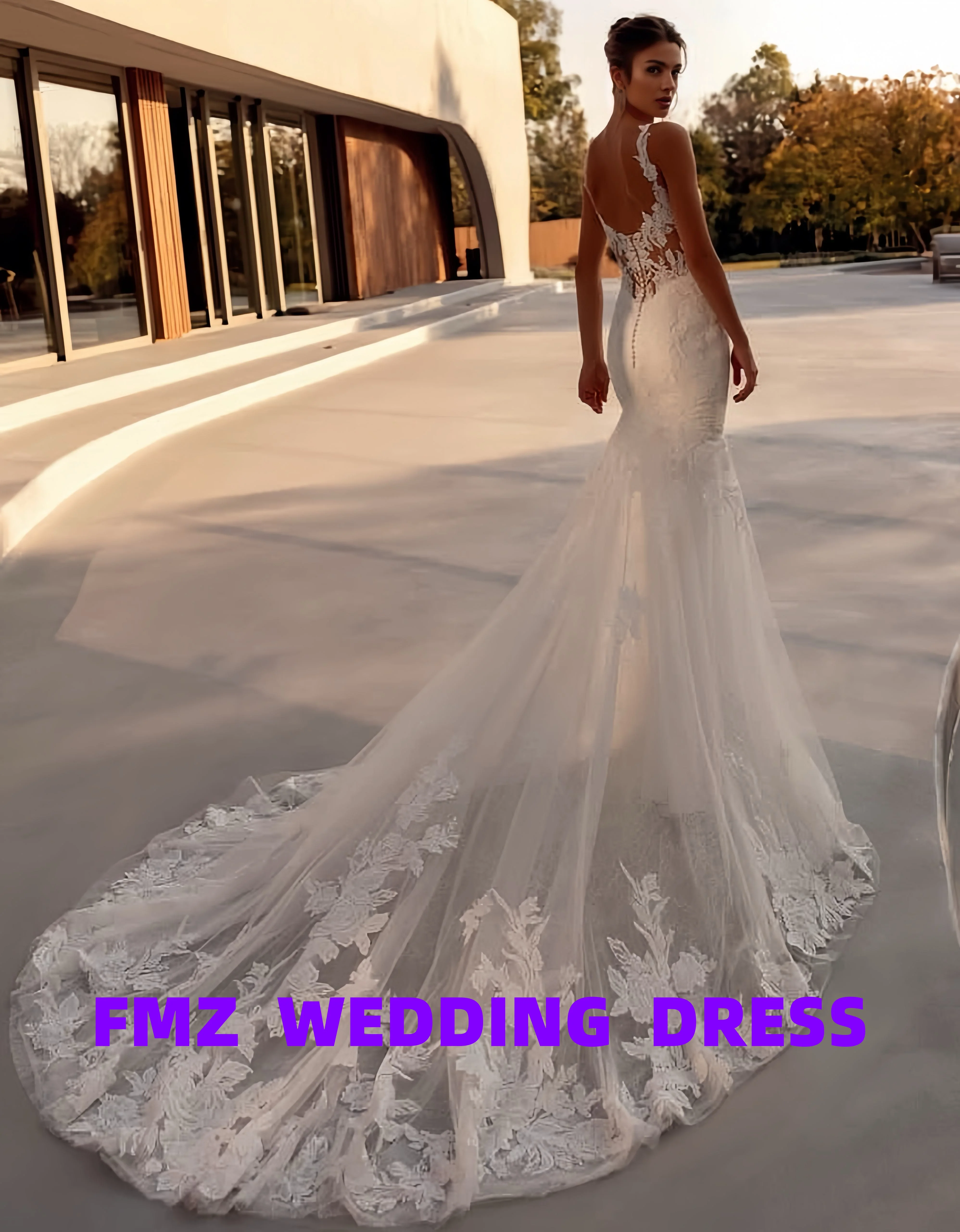 Personalizado con cuello en V tiras sin mangas sirena elegancia amanda novias vestidos de novia amanda novias vestido de novia