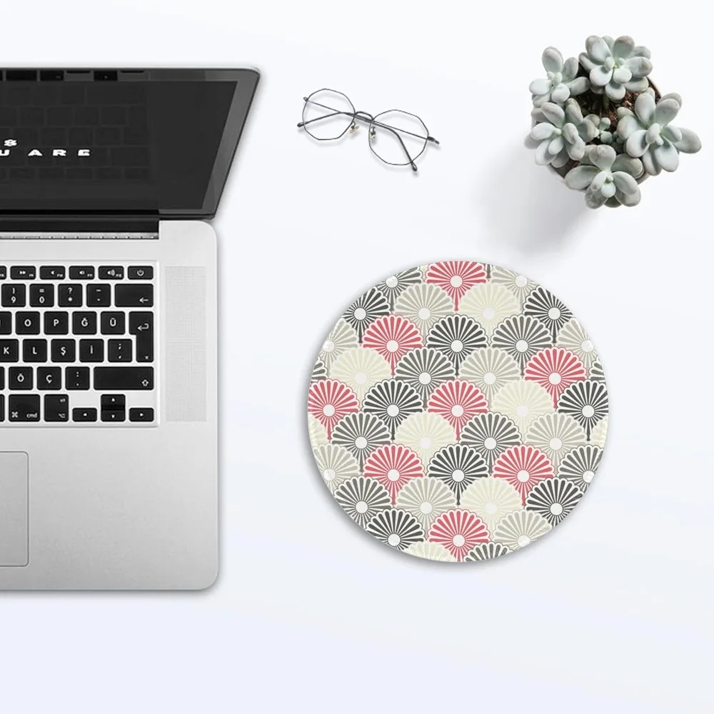 Desk Mat, Fan Shaped Waves Round Gaming Mouse Pad  Non-Slip Base and Stitched Edge, Computer Keyboard Mouse Mat Home Mause