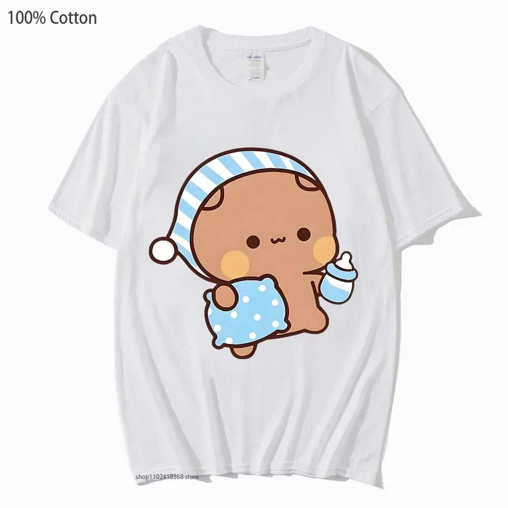 Couple Shirts Kawaii Cute BuBu Panda Going To Sleep with DuDu Bear Graphic Tshirt Cotton Men Women Clothes Long Sleeve Tees