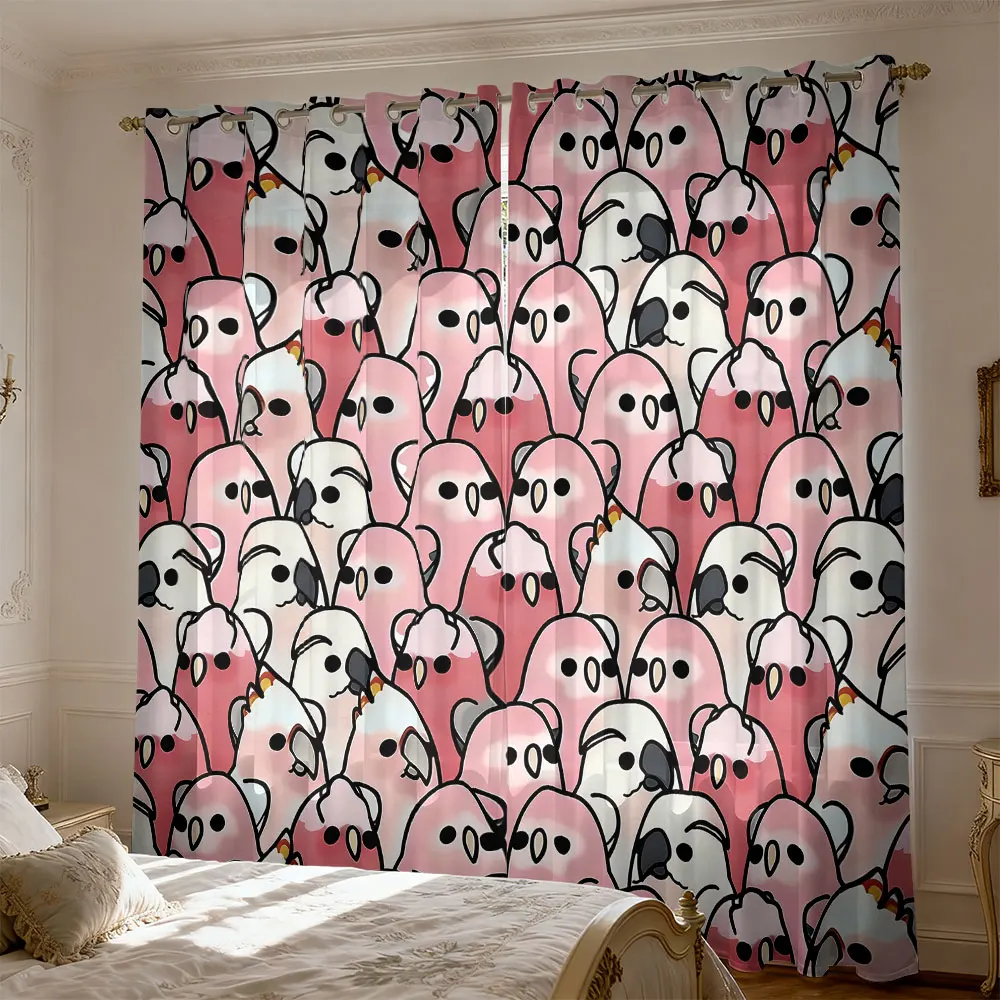 90g 2-Panel Curtains, Pink Pig Full Print Design, Cute Kawaii Pig Window Curtains for Home Decor