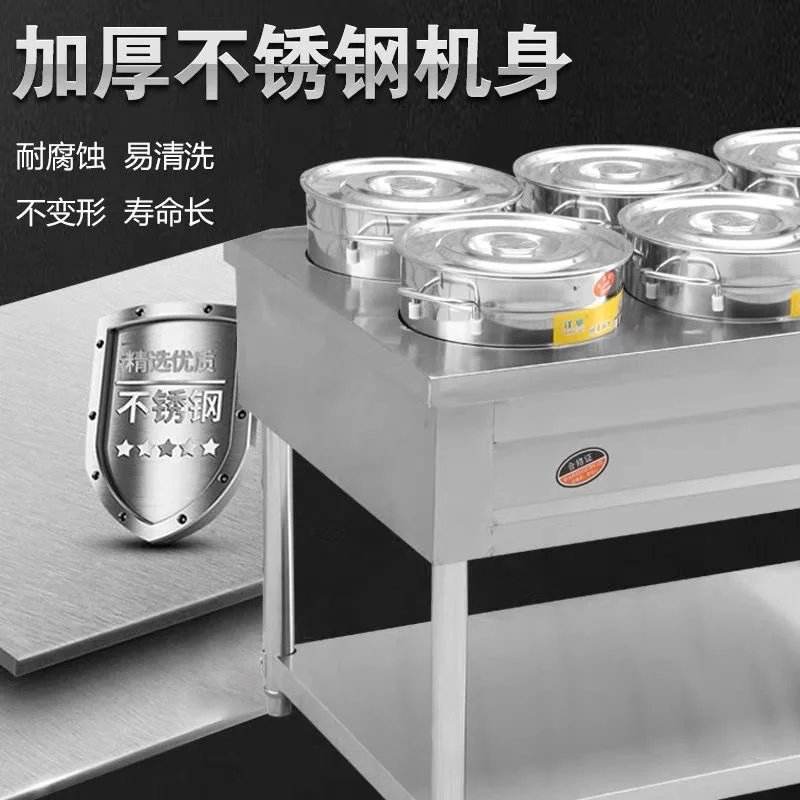 Stainless steel insulated porridge cart, commercial stall fast food hot soup stove, heating porridge pot, mobile round bucket ca