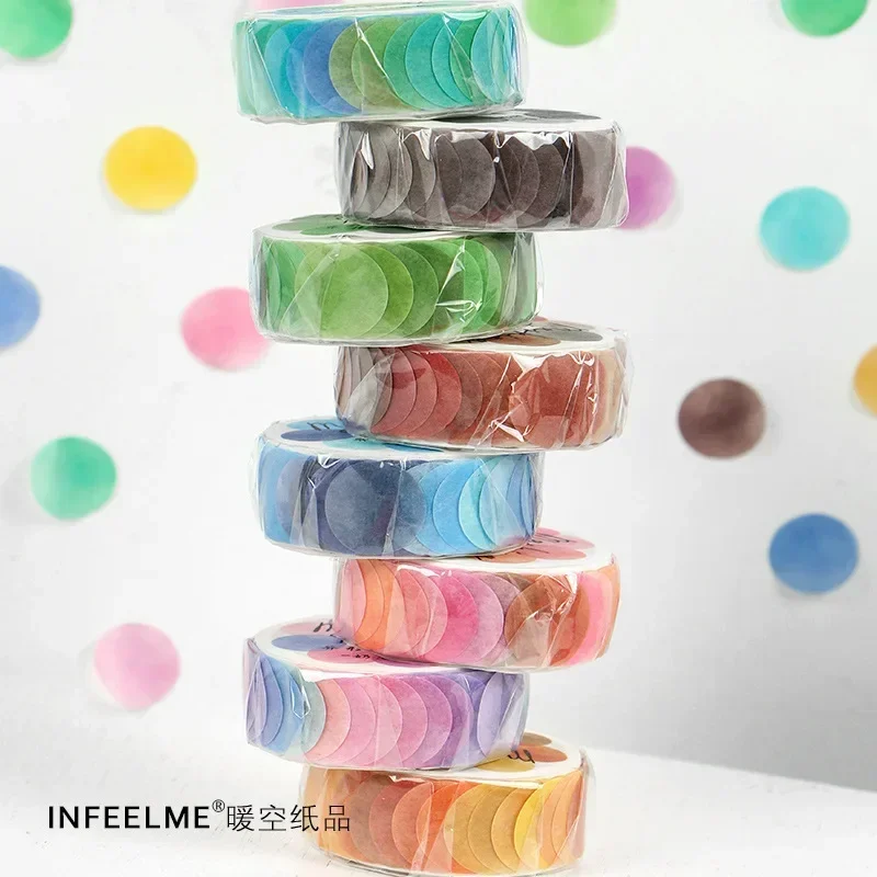 1Roll Round Decorative Scrapbooking Decorative Paper Gradient Circle Base Base diy candy polka dot Stickers Tape painting 14mm
