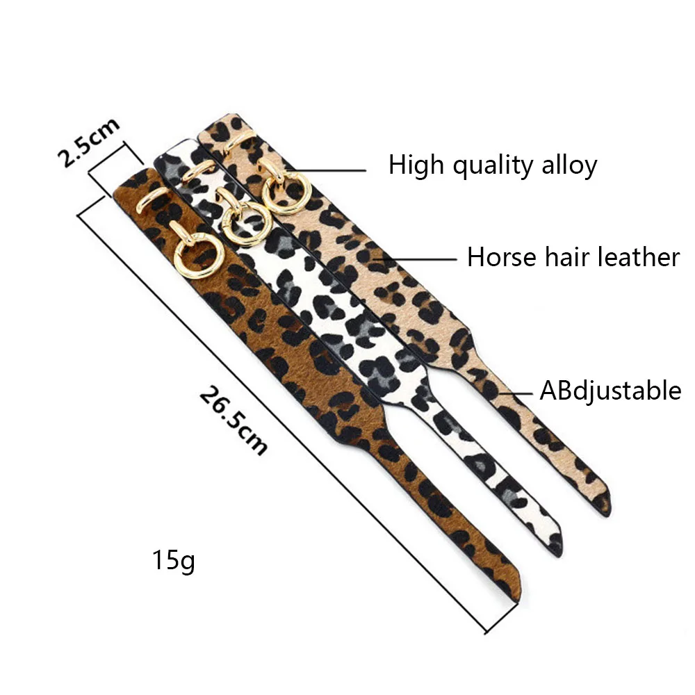 Kirykle Luxury Leopard Leather Bracelet for Women Punk Ring Button Wide Bangle Personality Creative Animal Print Jewelry Gift