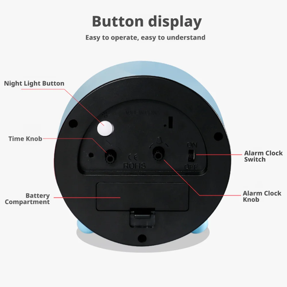 11CM Round Desk Clock With Night Light Metal Frame Large Digital Alarm Clock for Bedroom Classroom
