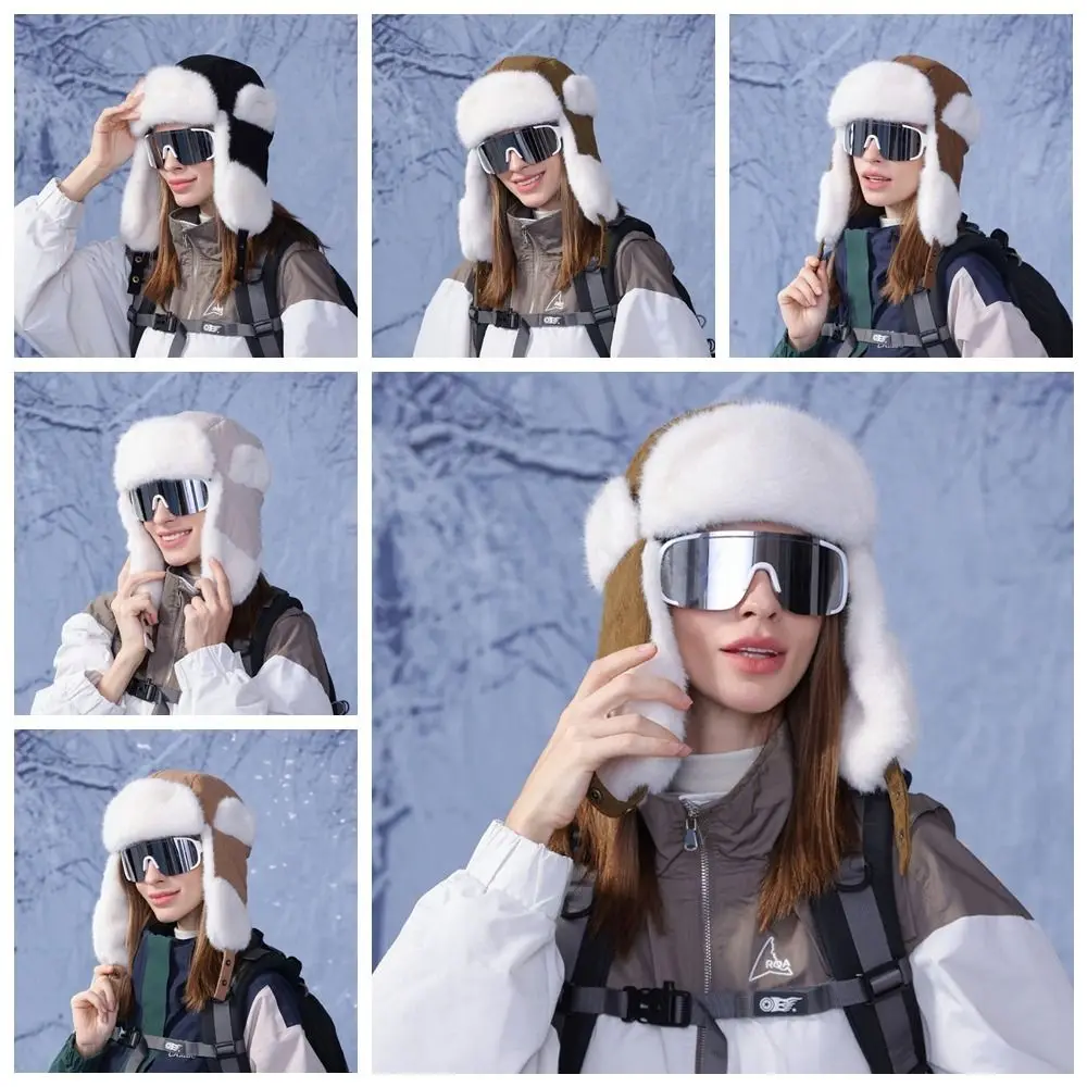 

Portable With Earflap Winter Pilot Hat Cold Resistant Windproof Plush Cycling Hat Head Cover Thickened Lei Feng Hat Men