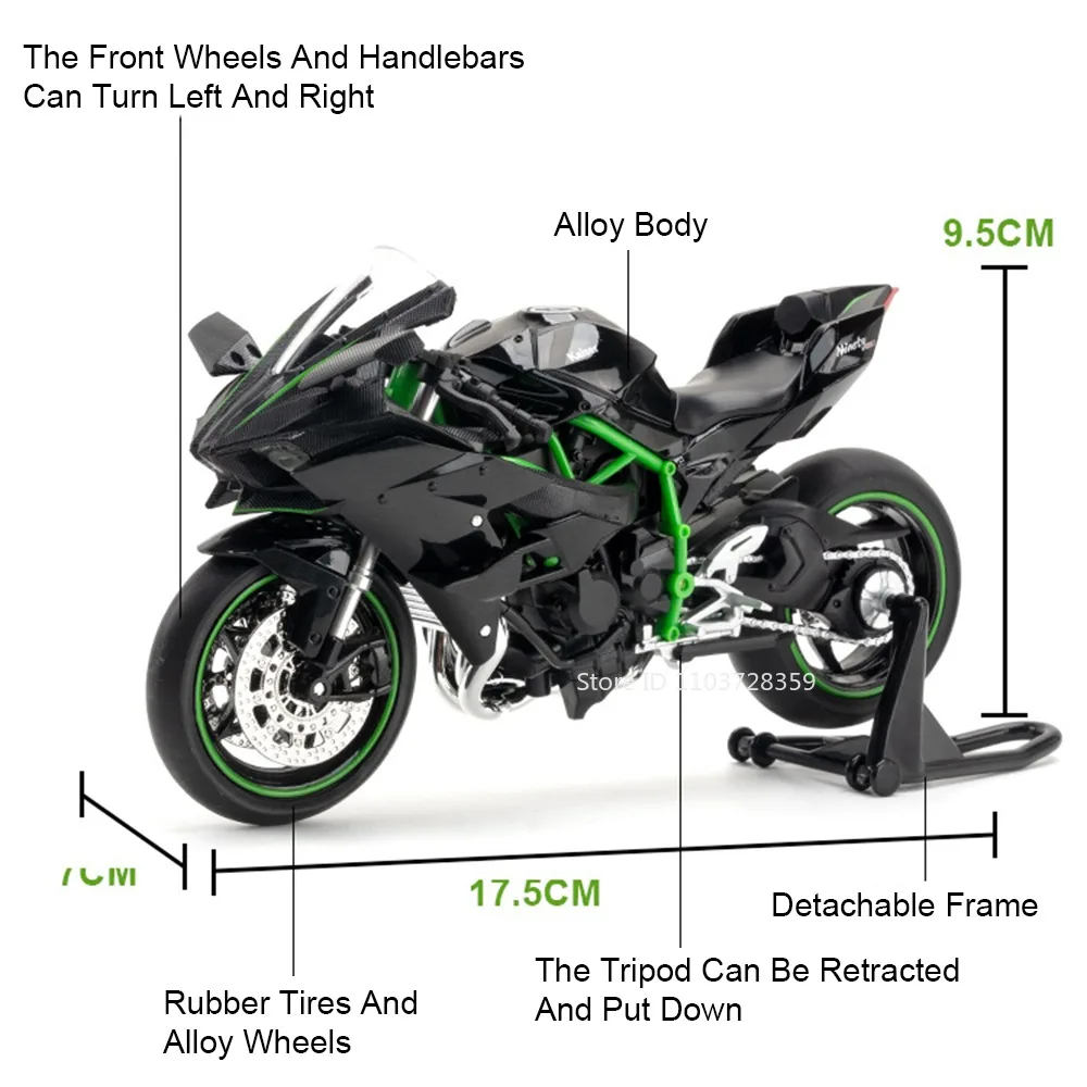 1:12 Speelgoed Model Kawasaki Ninja H2R 400 Miniatuur Motorfietsen Legering Diecast Motoren Geluid Licht Schokabsorptie voor Kinderen Geschenken