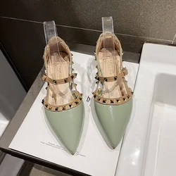 2024 Summer New Rivet in Heel Shoe Pointed Fashion Comfortable Thick Heel Bun Head Low Heels Behind Empty Elegant Women's Shoes