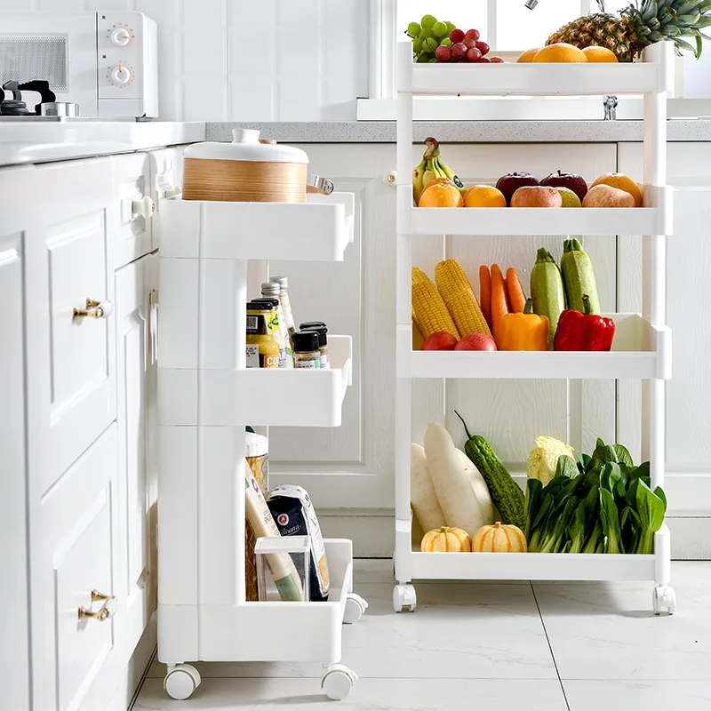 Free Standing Multi Tier Kitchen Storage Cart Portable Fruit Vegetable Basket Bathroom Organizer Rolling Storage Cart Trolley