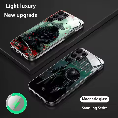 Japanese Bushido Samurai ghost Phone Case For Samsung S24 S23 S22 S21 S20 Plus Ultra Note20 Glass Magnetic Phone Case