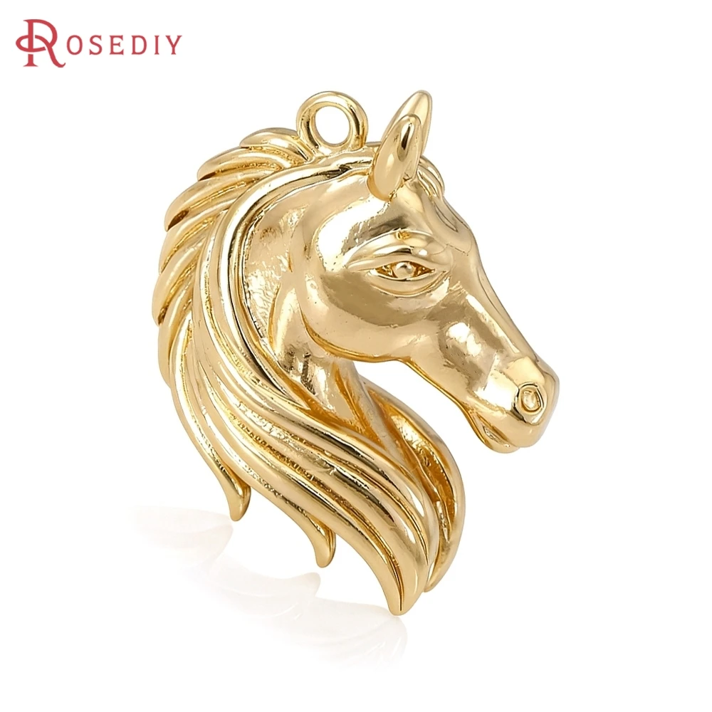 

2PCS 25x19MM 18K Gold Color Brass Horse Head Charms Pendants High Quality Diy Necklace Earrings Jewelry Making Accessories