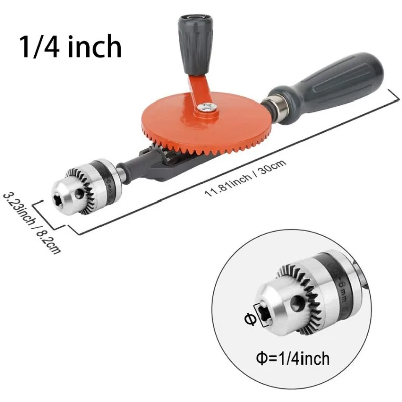 1/4 And 3/8 Inch Multi-function Hand Crank Manual Drilling Wood-plastic Double Gear Wood Puncher Clamping Range 0.6-10 MM