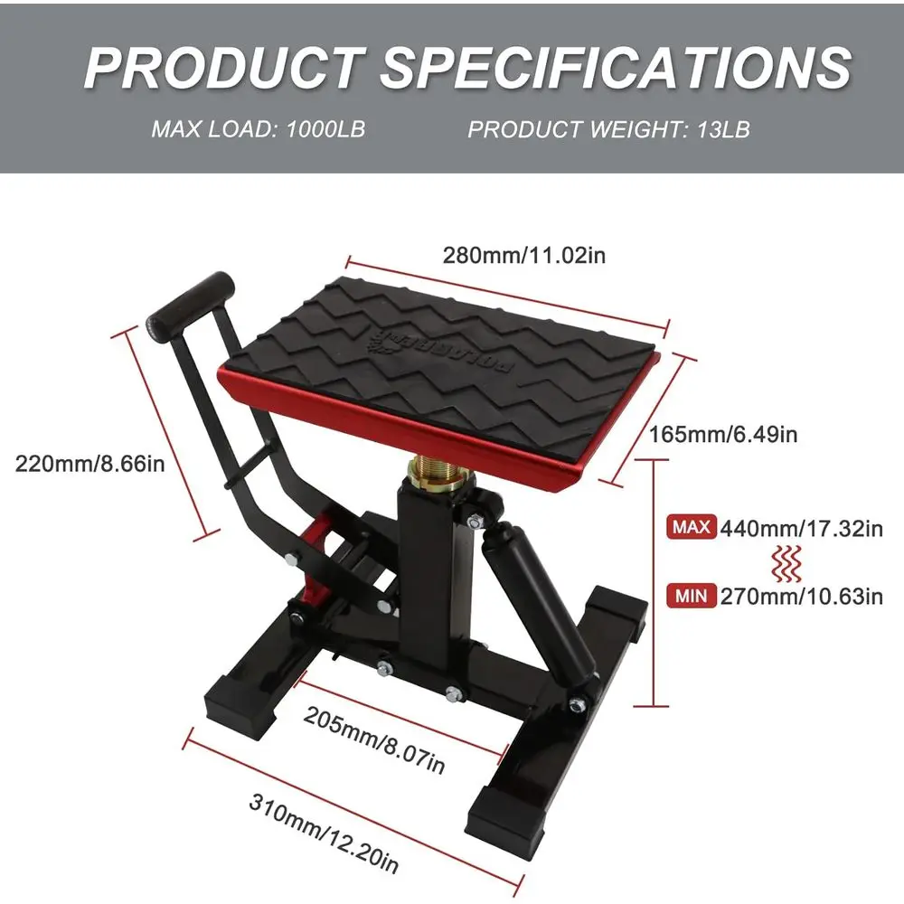 오토바이 스탠드 퀵 잭 유압 스탠드 모터사이클 로우 프로파일 잭 휴대용 알루미늄 1200파운드 용량 피트 바이크 청소용