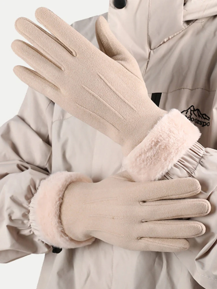 AliExpress 1Pair Women's Warm Winter Gloves Touchscreen Gloves With Fur Cuff Plush Lining Cycling Sports Mountaineering Gloves