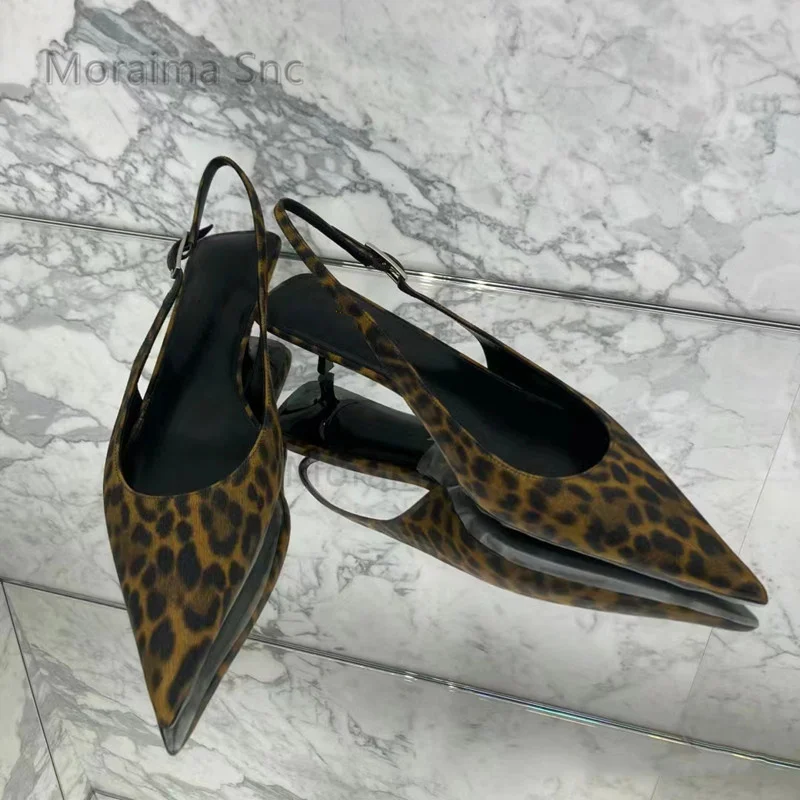 

Pointy Leopard-Print Sandals Sexy Mid-Heel Single Shoes for Women Baotou Back Empty Women's Thin Heel Singback Summer Shoes