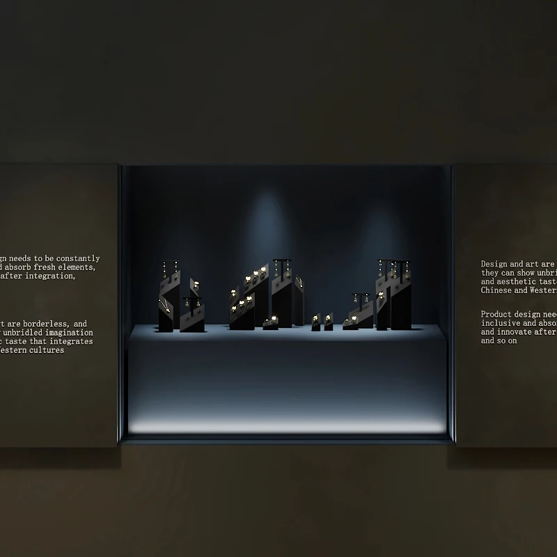 WoodTen alat peraga tampilan perhiasan kelas atas hitam serat mikro kalung cincin anting-anting pajangan rak tampilan perhiasan jendela berdiri