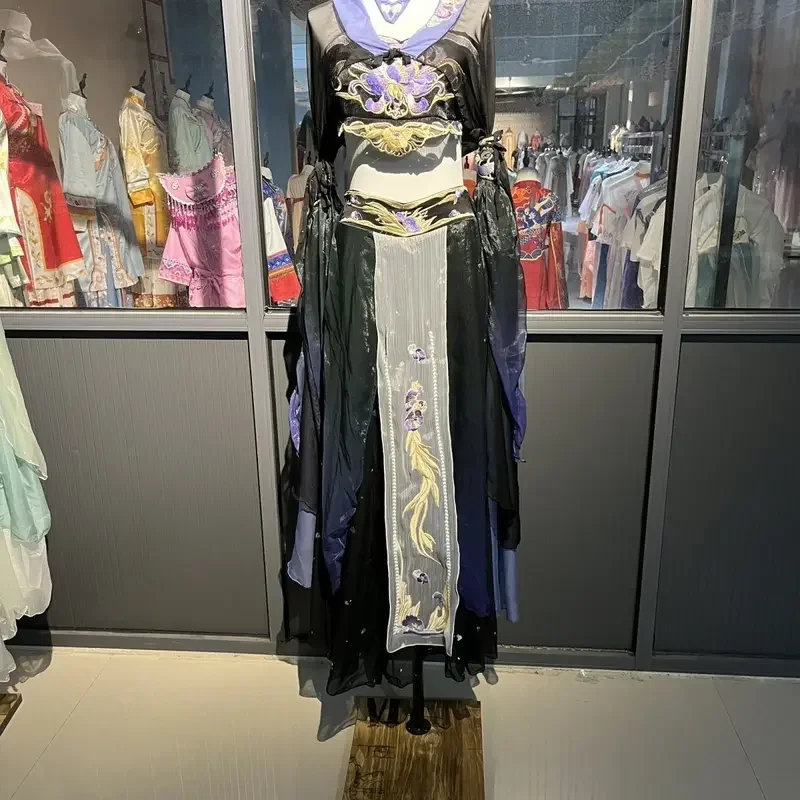 FC6妖精エキゾチックなスタイルのプリント刺繍弾性スカート中国漢服赤黒衣装セットXianxia服ダンスウェア花@FC8！