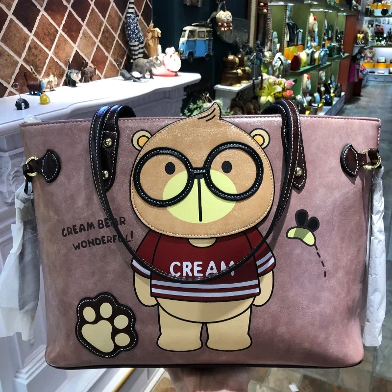 

Cream Bear Bag Cartoon Cute Large Capacity Tote Bag