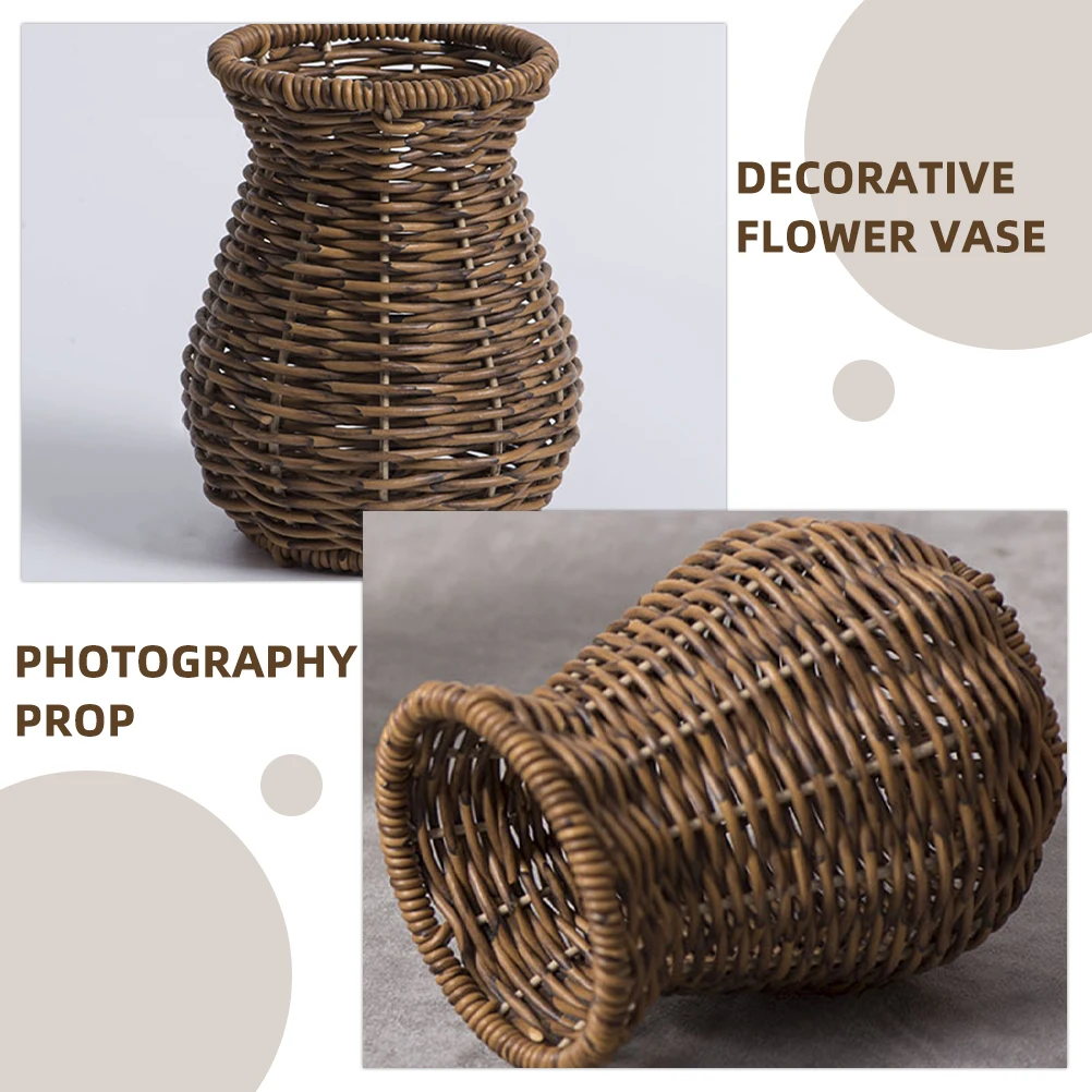 

Woven Flower Vase Dried Flowers Holder Simple Arrangement Handmade Rattan Style Decorative Pot Plastic Material Smooth Surface