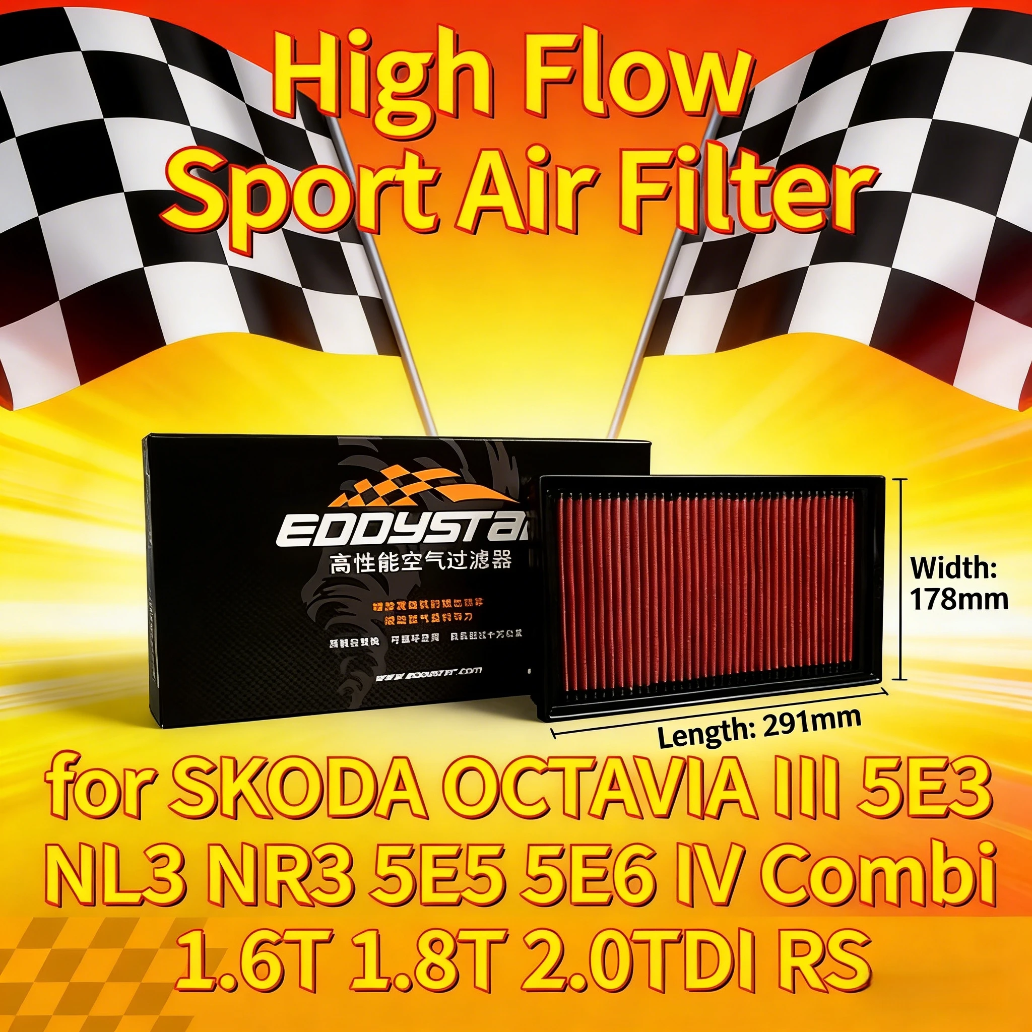 

Performance Air Filter For SKODA OCTAVIA III 5E3 NL3 NR3 5E5 5E6 IV Combi 1.6T 1.8T 2.0TDI RS High Flow Washable Intake