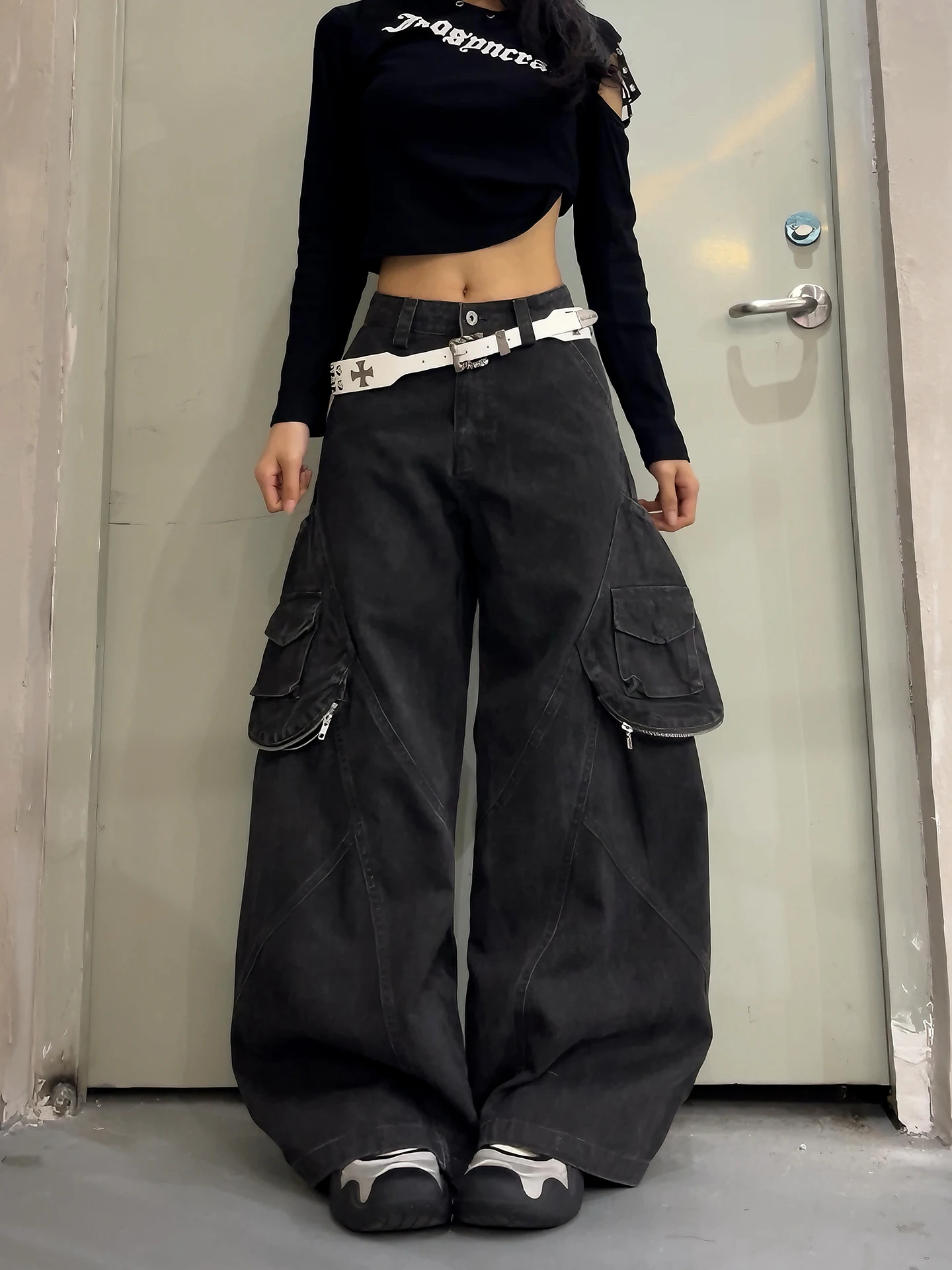 

DoubleD American Retro Deconstructed Design Waed Zipper Workwear Wide Leg Casual Pants Men Women Loose Fit Casual Trousers