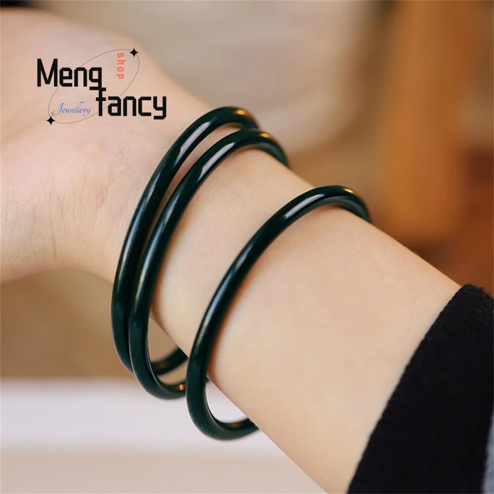 

Natural Genuine Hetian Green Jade Tinkling Bangle Tower Green Black Fine Jewelry Simple Exquisite High-grade Luxury Holiday Gift