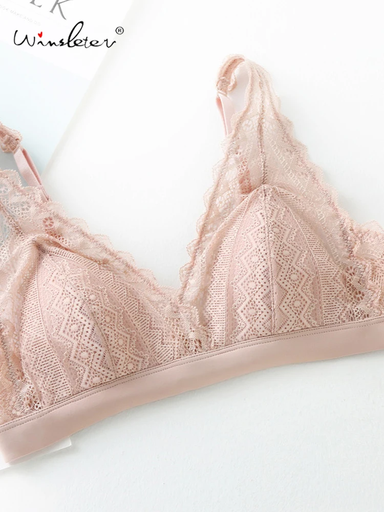 

Сексуальный бюстгальтер из 100% натурального шелка с подкладкой Winsleter, женское кружево без косточек, французское элегантное нижнее белье с тонкими треугольными чашками, лето 202, P57832CC