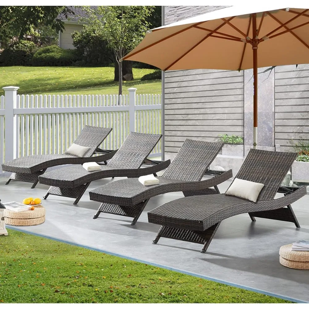 

Beach Chairs, Outdoor Live Outdoor PE Rattan Chaise Lounge Set of 4 Patio Reclining Chair Furniture Set Beach Pool, Beach Chair