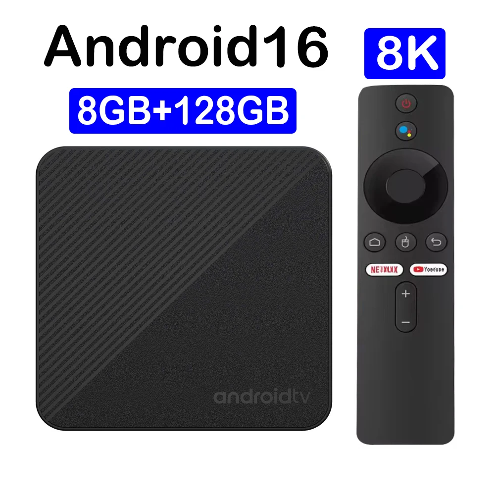 TV Box Dual UI T8 8K Android 16 Smart TV Box RK3518 con Asistente de Google, Wifi6 Dual, Bluetooth 6.0, 8GB 128GB, Control Remoto por Voz, Reproductor Multimedia