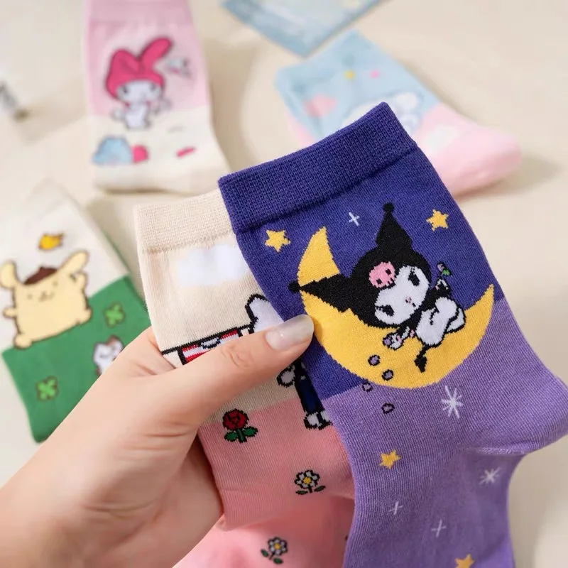 New Kawaii Sanrio Socks Hello Kittys Kuromi Cartoon Anime Short Socks Cotton Soft Breathable Spring Autumn Winter Girls Gift Y2K