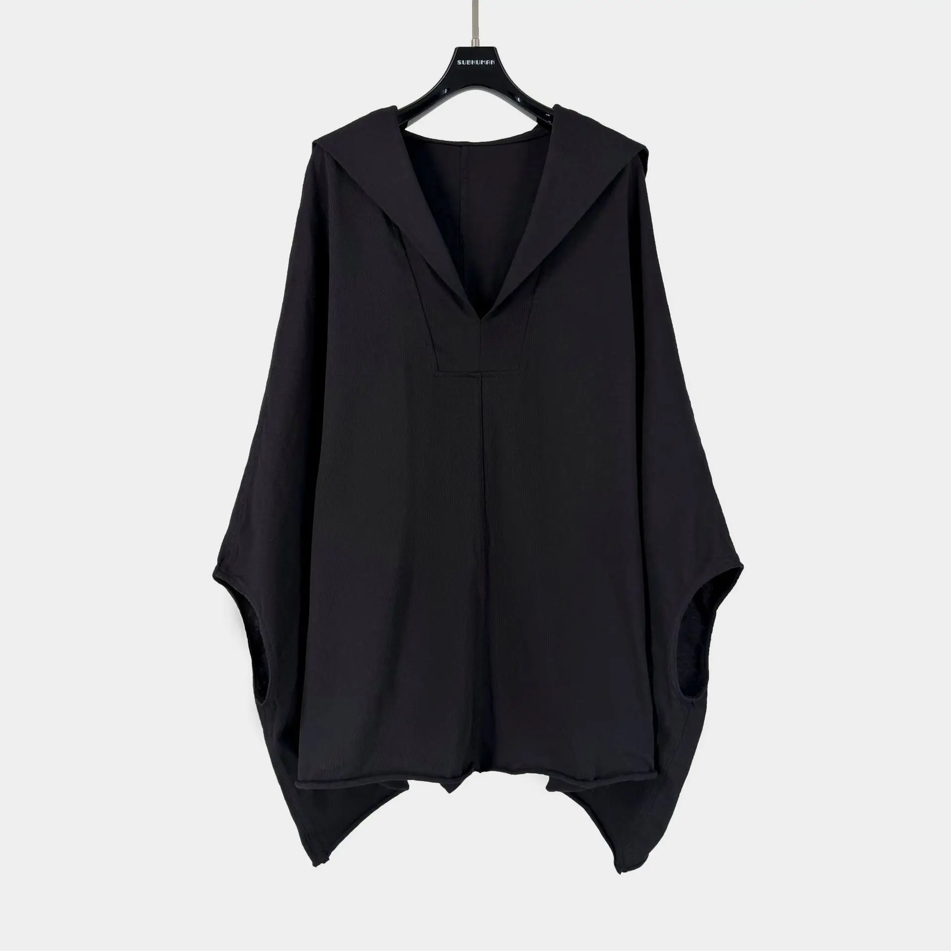 FANDISHI 2026 Summer Men's Unique Design Loose Round Neck Hooded Batwing Short Sleeve T-Shirt