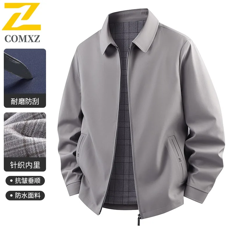 

COMXZ Мужская куртка Минималистичный воротник-стойка Открытый Путешествия Ветрозащитная куртка на молнии Повседневный стиль Устойчивая к морщинам осенняя одежда