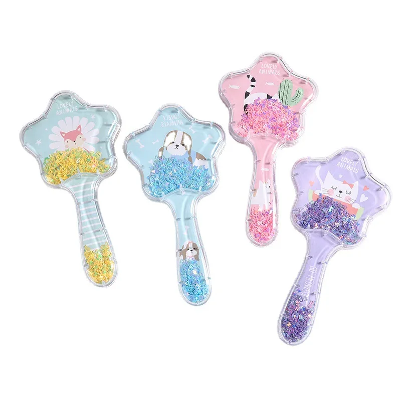 Sweet Cartoon Hair Brush for Kids Girl Lovely Unircorn Panda Mermaid Air Cushion Massage Comb Sequins Quicksand Anti-knot Combs