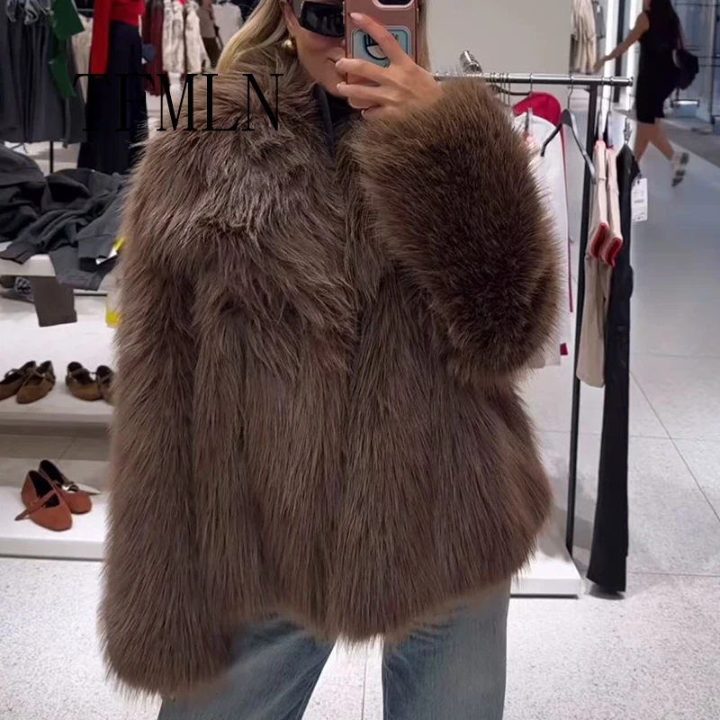 

TFMLN женская новинка 2025 года, зимняя теплая куртка из искусственного меха, модное пальто с длинными рукавами, женская шикарная толстая верхняя одежда