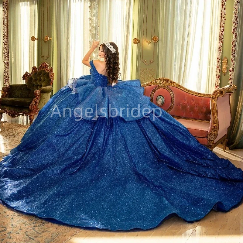 Angelsbridep Maßgeschneiderte Königsblau Ballkleid Quinceanera Kleider Perlen Tiered Kristall Geburtstag Party Kleid Vestido De 15 Años