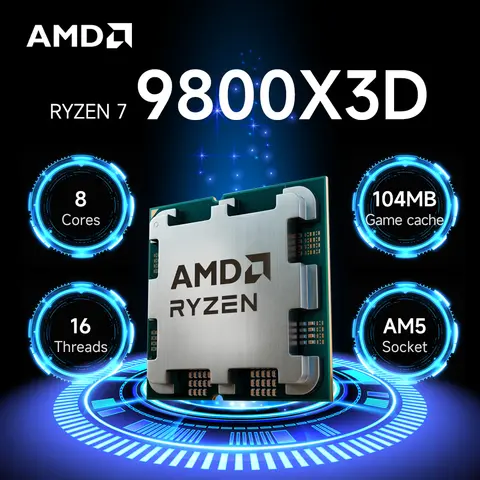 AMD Ryzen 7 9800X3D nouvelle CPU de jeu 8 cœurs 16 threads 5.2GHz L3 = 96M 4NM TDP 120W R7 9800x3d Socket AM5 100-100001084 mais pas de ventilateur