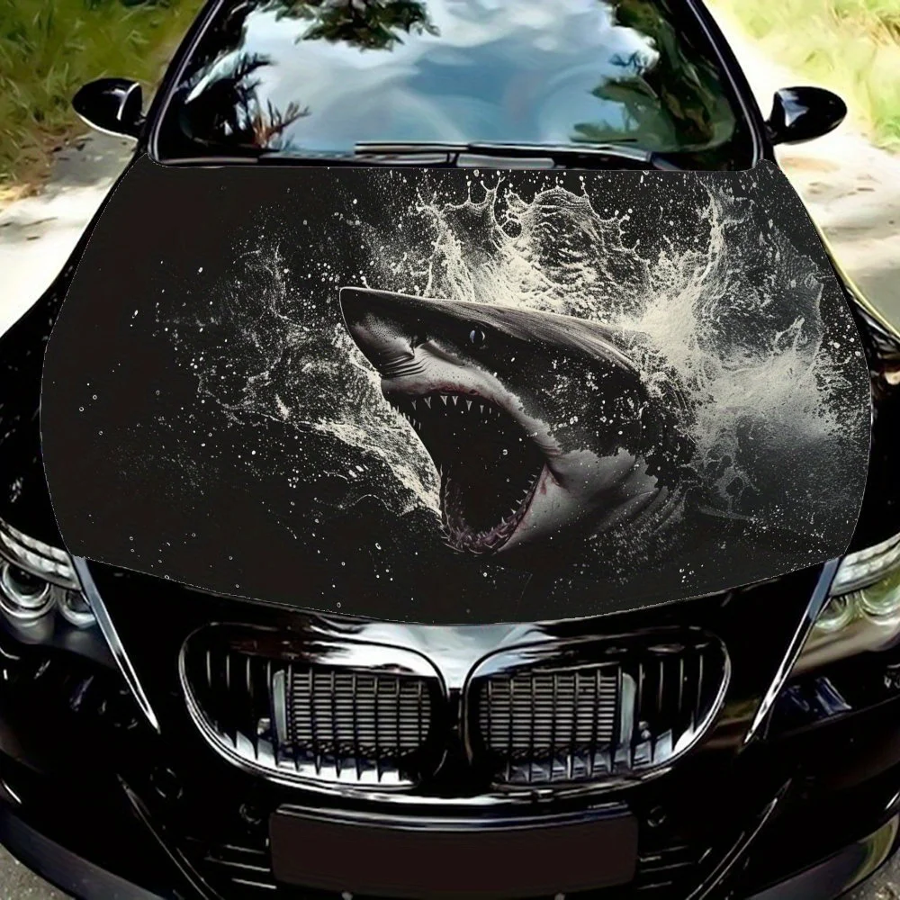 

Dramatic Shark Splash Car Hood Vinyl Wraps Sticker, Car Engine Decal, Waterproof Self-adhesive Car Packaging Cover, Splash-Resis