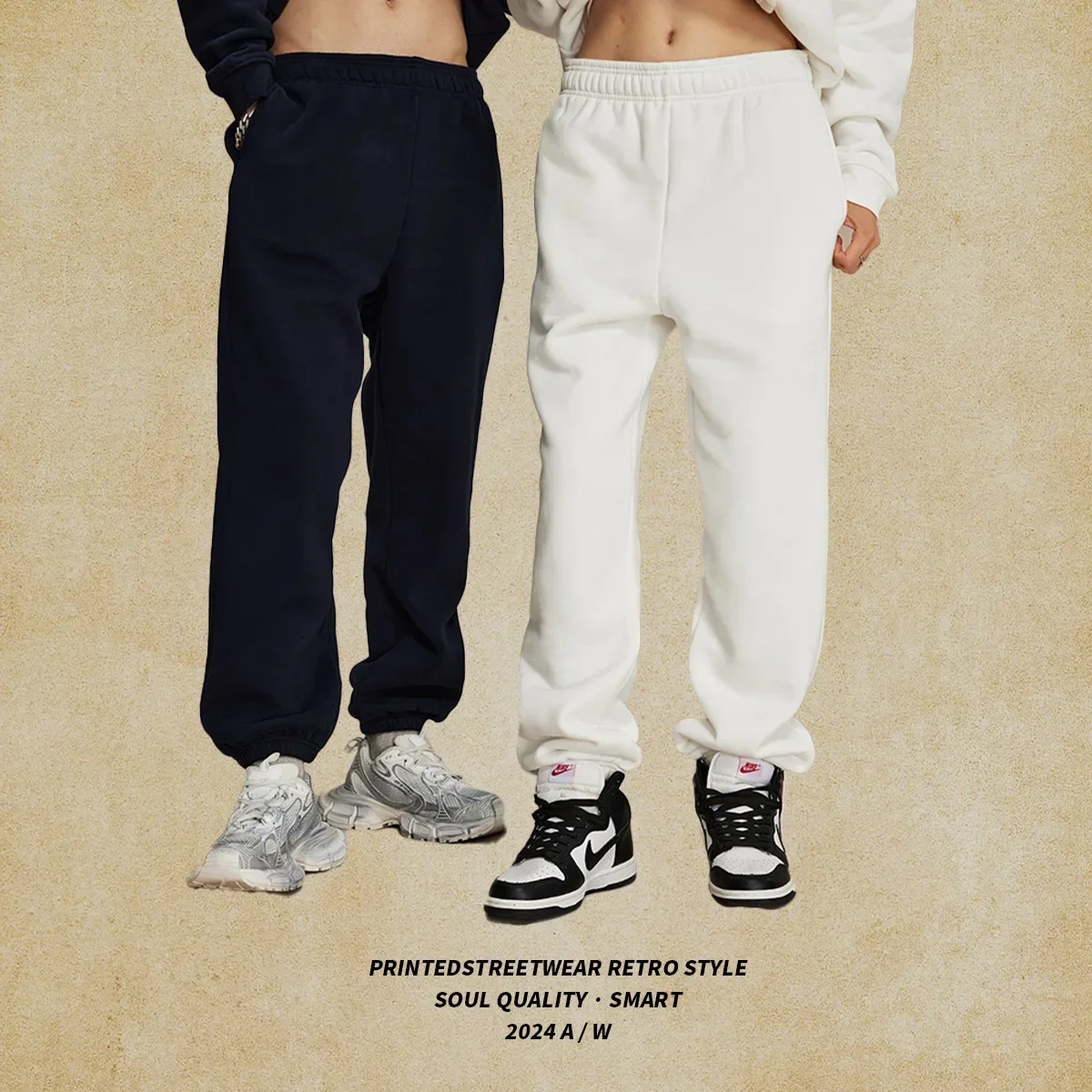 الشتاء لا الرباط فضفاض المد العلامة التجارية الرجال Sweatpants الصوف سميكة الصوف 400 جرام السراويل الرجالية غير رسمية المد