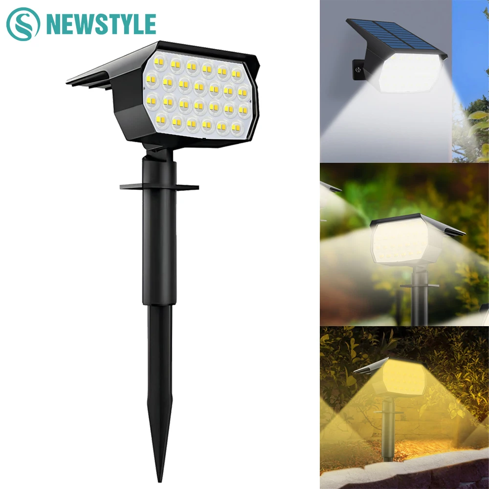 52 LED أضواء المناظر الطبيعية الشمسية في الهواء الطلق ثلاثة ألوان مقاومة للماء 3 طرق تعمل بالطاقة الشمسية ضوء ساحة درب الشرفة الممشى